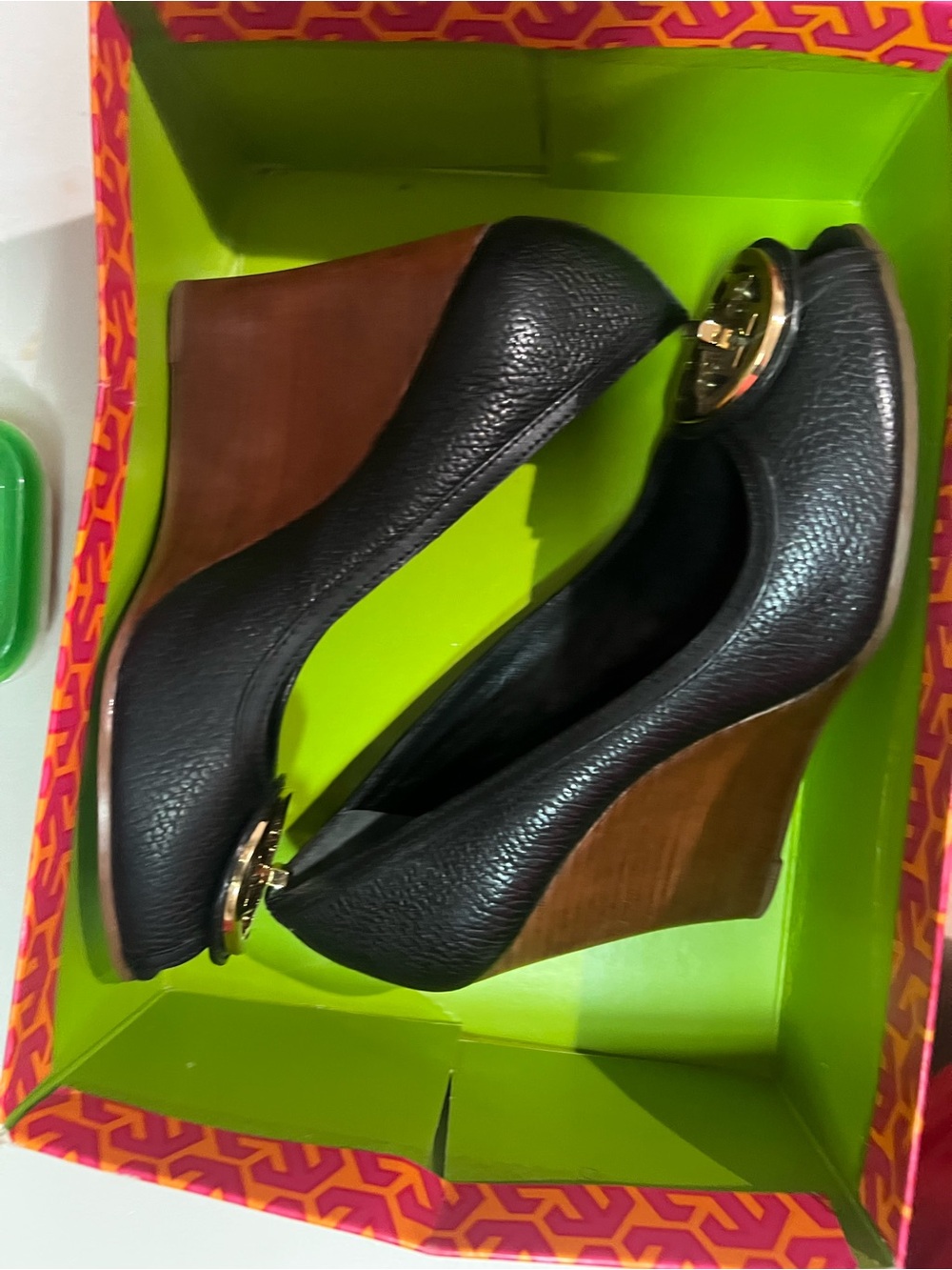 Classic Tory Burch Black Wedge 95MM with Gold Accent